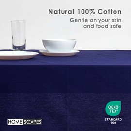 HOMESCAPES Blue Table Cloth, Plain Cotton Tablecloth, Square, Handcrafted & Durable Dining Table Cover with Hem Stitch, Hypoallergenic, Washable, Navy Blue - 137 x 137cm