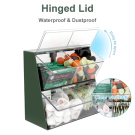 Bokelai Plastic Tea Bag Organizer with Lid - Large Capacity K Cup Holder Countertop & Desk Storage Station for Capsule, Creamer, Sugar Pods & Face Masks - Green/Clear