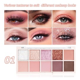 FeiCuiYun 10 Colors Eyeshadow Palette,Matte&Glitter&Shimmer Eyeshadow Makeup,Naturing-Looking,High Pigment Waterproof Eye Shadow Palette Makeup, 100% Cruelty-free (08#Shimmer Pink)
