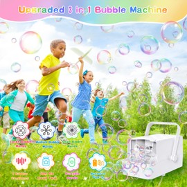 Babuloo New Bubble Machine, Automatic 3 In 1 Bubble Blower 3 Types Bubble Wands 10000+ Bubbles for Kids Babies, 2 Speeds Portable Outdoor Bubble Maker Toys with 300ml Tank for Summer Party Wedding