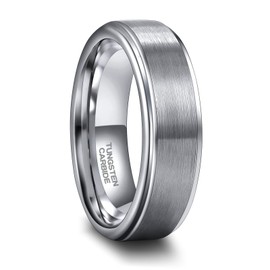 Greenpod 6mm Tungsten Wedding Bands for Men Women Silver Stepped Edge Matte Brushed Center Promise Ring for Him Size 12