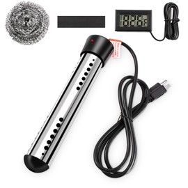 Immersion Water Heater, Portable Electric 304 Stainless Heaters with Guard Cover - LCD Thermometer for Above Ground Inflatable Pool Tub Buckets Motorhome Camping Outdoor