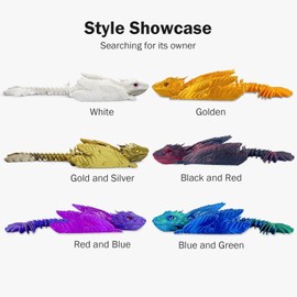 2 Pack Feathered Wyvern 3D Printed Articulated Dragon, Collectible Fantasy Dragon Figure for Anxiety Relief, Desktop Pet (Flamefrost+Aetherwave)