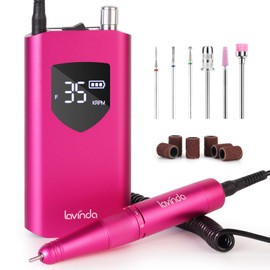 Lavinda Professional Nail Drill 35000 RPM, Cordless Rechargeable Electric Nail File for Acrylic Gel Nails, Efile Nail Drill Machine for Home and Salon Use (Viva Magenta)