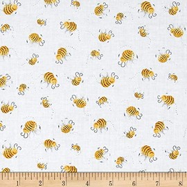 Susybee'S Bees White, Fabric by the Yard