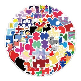 50PCS Puzzle Stickers for Water Bottle,Guitar,Bumper,Notebook,Bike,Skateboard,Luggage,Laptop,Suitcase,Trendy Cartoon Puzzles Waterproof Vinyl Sticker,Kids Teens Decal,Aesthetic Graffiti Decals