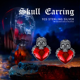 PARYFO Gothic Skull Earrings Sterling Silver Skull Stud Earrings with Blue/Red/White/Pink/Black Crystal Skull Earring Gothic Jewellery Gifts for Unisec Men Women Girls, Sterling Silver, None
