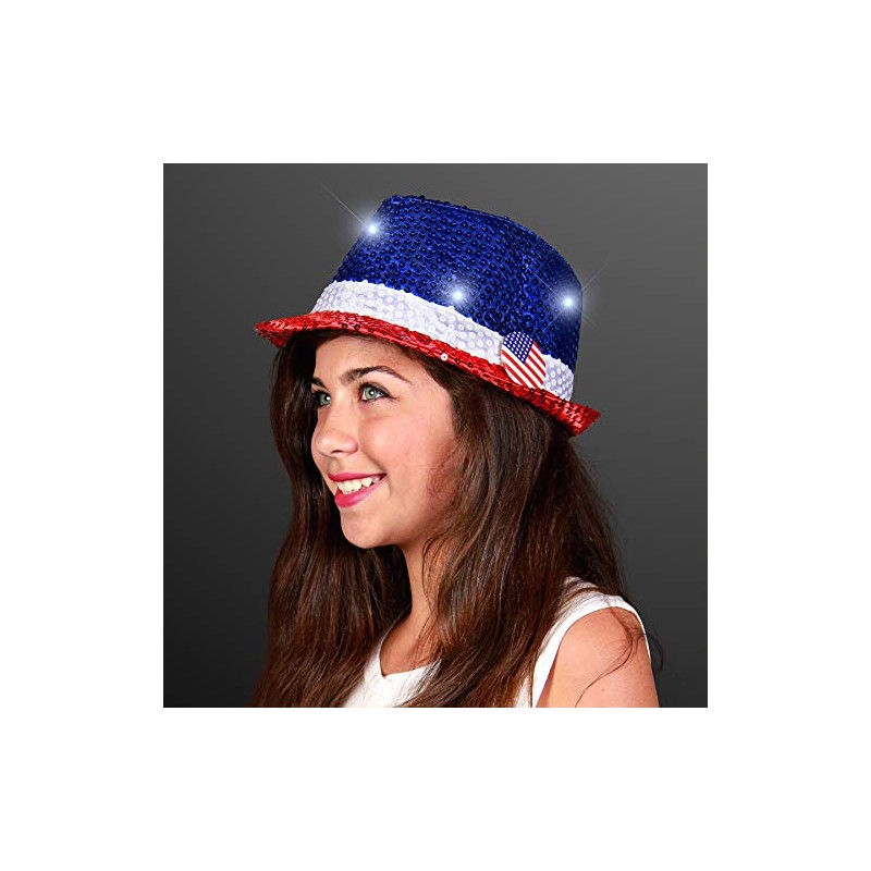 Red White & Blue Sequin Light Up LED Fedora Hat