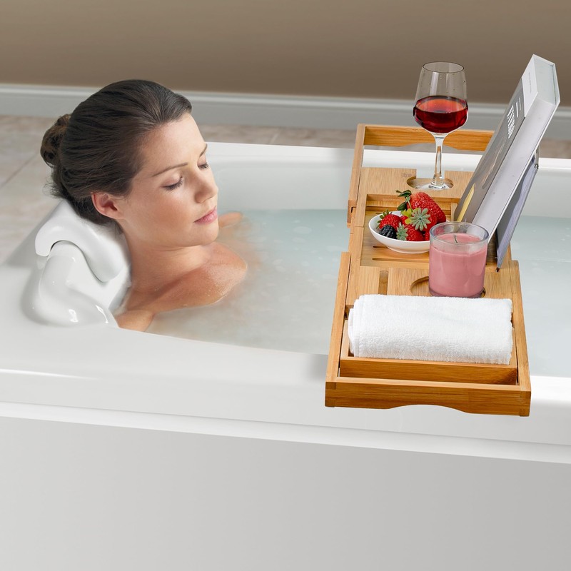 Utoplike Bamboo Bathtub Caddy Tray Bath Tray for Tub, Adjustable