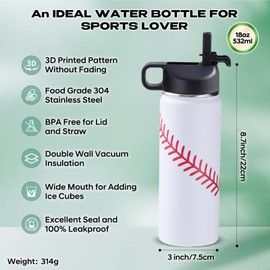 RhythmFit Baseball Water Bottle, 18 oz Insulated Stainless Steel Boys Water Bottle with 100 PCS Baseball Stickers, Gifts for Boys 8-12, Sports Accessories Stuff Gear for Kids Players