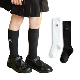 konamiya High Socks, Girls, Embroidery, Ribbon, One-Point Socks, 2-Pair Set, Formal Socks, Cute, Kids, Elementary School, Middle School, Girls, Black, White, Stylish, School Recitals, School Entrance