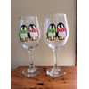Cute Winter Penguin Couple Hand Painted Stemmed Wine Glasses Set