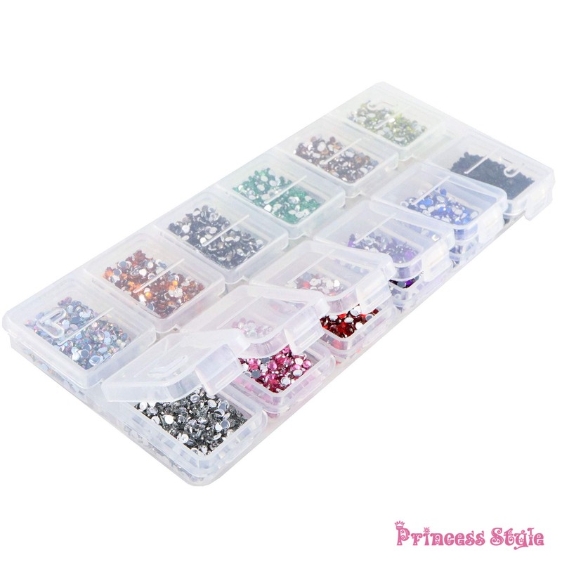 Princess-style Rhinestone 12 Colors Case Set Nail Deco Glitter Stone