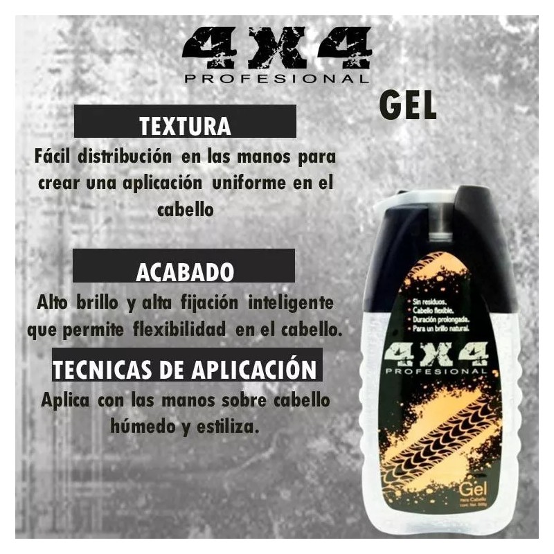 4x4 Gel Moldeador, Fijador Para Cabello 4x4 Profesional 500g