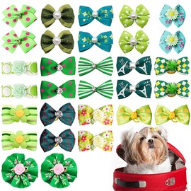 JpGdn 30PCS/15PAIRS Green Dog Hair Bows with Rubber Bands Puppy Hair Bowknot Top Knot Elastic for Girl Female Doggy Cat Rabbit Poodle Pet Animal Grooming Accessories Attachment…