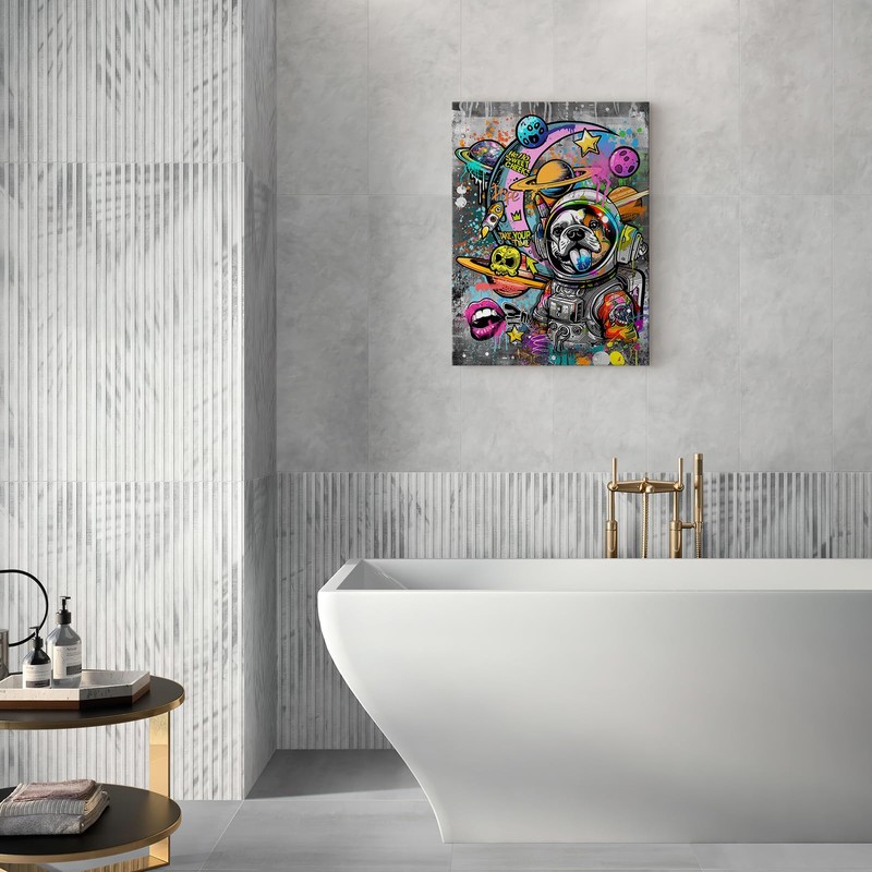 Kuphsod Banksy Dog Bulldog Canvas Wall Art Graffiti Dog Print