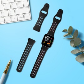 kwmobile Straps Compatible with Xiaomi Redmi Watch 3 Active Straps - 2X Replacement Silicone Watch Bands - Black/Grey/Black/Red