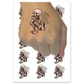 Always Anxious Skeleton Nervous Sitting Temporary Tattoo Water Resistant Fake Body Art Set Collection - 15 2" Tattoos (1 Sheet)