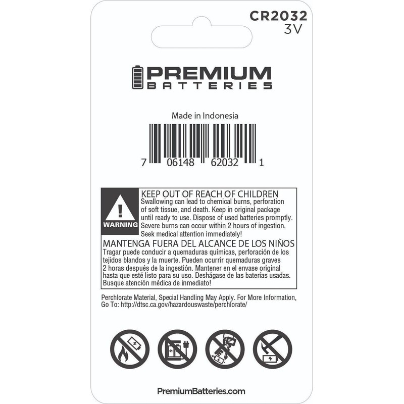 Premium Batteries Panasonic CR2032 Lithium 3V Coin Cell Batteries Child-Safe