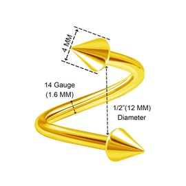 KJM Fashion 4 Pieces Stainless Steel Twister 1.6 mm 14 Gauge Cartilage Earrings, Stainless Steel