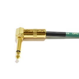 ExcelValley - 1 Piece - Right Angle Guitar Pedal Effect Mono Patch Cables Leads - 6.35mm 1/4" [Gold - Green | 30 cm - 11.81"]