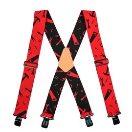 Suspenders for Men - Adjustable 2 Inches Wide Elastic Suspender with Heavy Duty Clips,Red Hand Tools,Regular size