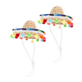 WHAMVOX 2pcs Mexico Straw Sombrero Mexican Carnival Hat Small Woven Party Decorations