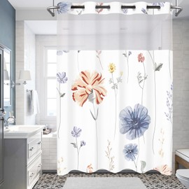 TERSUM No Hook Shower Curtain with Snap in Liner Set Modern Floral for Bathroom Fabric Ringless Watercolor Printed Flower Curtains and Hotel Bathroom Indoor and Outdoor Decoration 71 x 74in