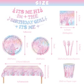 USERTEN 142Pcs It's Me Hi I'm the Birthday Girl Party Supplies Music Singer Concert Fans Birthday Party Disposable Tablewares Decorations Paper Plates Cups Napkins Banner Tablecloth for 20 People