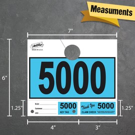 Versa-Tags 1000 Blue Car Dealer Service Hang Tags Service Dispatch Numbers, Service Department Numbered Key Tags for Mechanic Repair Shop 3 Part Key Ring - Blue (5000-5999)