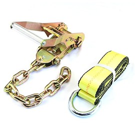 WorldPac (Pack of 2) Auto Transport 5/16" G70 Chain Ratchet with 2" x12' Lasso Strap Tie Down