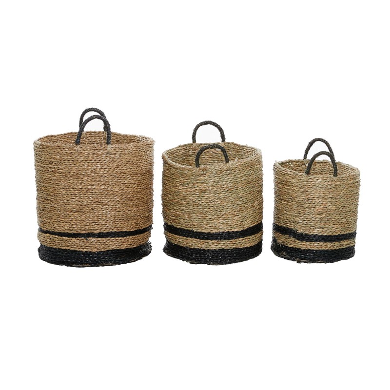 Deco 79 Seagrass Handmade Decorative and Functional Storage Basket Two-Toned