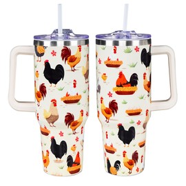 Chicken Tumbler Cup 40 OZ, Chicken Gifts For Chicken Lovers, Chicken Mom Gifts, Funny Chicken Gifts for Women Men, Chicken Themed Gifts for Christmas, Mothers Day, Birthday Rooster Travel Mug