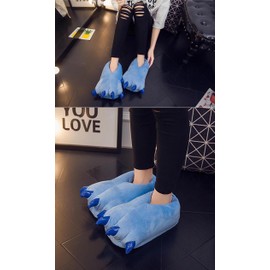 Unisex Funny Animal Costume Paw Claw Shoes, Soft Plush Home Slippers (Blue, M: 3.5-7 US)