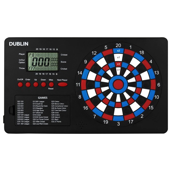 XQmax Electronic Points Score Counter Dart Dublin Dart Counter up to 8 Players Score Counter Dart Tunier Counting Machine for 32 Games and 590 Variations Scorer Counter Steel Darts