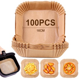 AiQInu Air Fryer Paper, Square Shape, Tempura Sheets, 100 Sheets, Inner Diameter 6.3 inches (16 cm), Air Fryer, Paper, Disposable Barbecue Blotting Paper, Water Resistant, Heat Resistant, Oil
