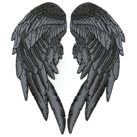 Black Gray Angel Wings 12” | "Saints & Sinners Realistic Wings and Feathers Guardian Angels Patches | Back Patch for Men and Women Iron On Embroidered | Large 2pc. Set - by Nixon Thread Co.