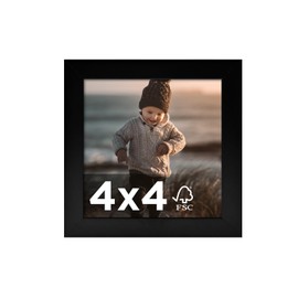 KINLINK 4x4 Picture Frame Black Set of 1, Wooden Square Photo Frame with Plexiglass for 4x4 without Mat for Table and Wall Display