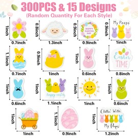 Haooryx 300pcs Cartoon Easter Foam Sticker, Candy Color Summer Theme Buuny Peeps Chicks Egg Shaped Self-Adhesive EVA Foam Sticker Cute Puffy Sticker for Spring Summer Theme Party Supplies