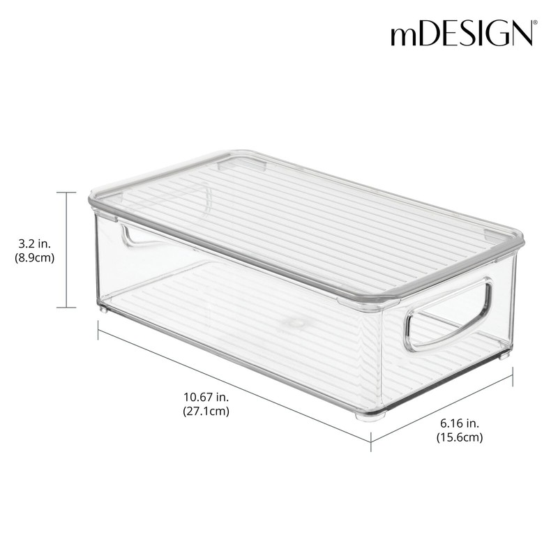 mDesign Plastic Storage Bin Box Container with Lid and Built-in