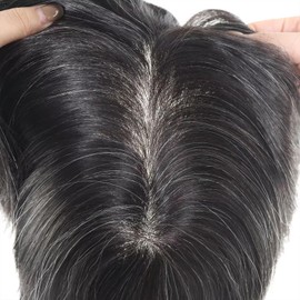 blazingfire Toupee for Men Hair Replcement System Mens Toupee Human Hair Piece Full Poly Thin Skin All PU Injection Male Toupee 8x10 Inch 1B Off Black with 60% Synthetic Grey Hair