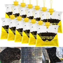 Glovv Fly Traps Outdoor Hanging with Fly Bait, 12 Pack Disposable Fly Bags Hunter Ranch Fly Trap, Fly Control Bug Catcher Killer Repellent for Stable Horse Barn & Farm