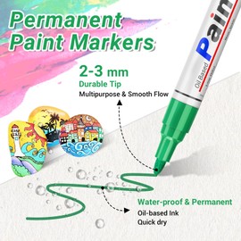 Oil Based Paint Pen, Permanent Paint Marker: Quick-Dry, Waterproof Marker Set of 12 for Rock Painting, Glass, Fabric, Ceramic, Wood, Metal, Mug, Plastic, Stone, Christmas Art Craft Supplies Kit