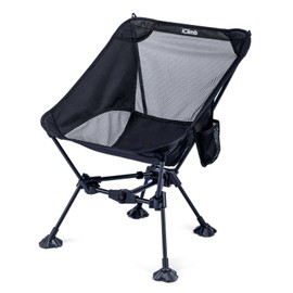 iClimb Ultralight Compact Camping Folding Beach Chair with Anti-Sinking Large Feet and Back Support Webbing (Black - Triangular Frame - 2PC)