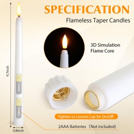 Baquler 100 Pcs Flameless Taper Candles Battery Operated Taper Candles Bulk LED Flickering Flameless Candlesticks Realistic Candle Lights for Home Dinner Wedding Church Christmas Decor (9.7 Inch)