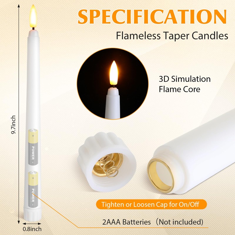 Baquler 100 Pcs Flameless Taper Candles Battery Operated Taper Candles