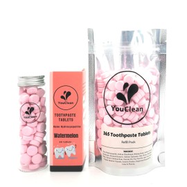 YouClean Refill Pack - 365 Toothpaste Tablets - Natural Remineralization & Whitening with Nano Hydroxyapatite - Travel or Daily Use - Fluoride Free (Watermelon365)