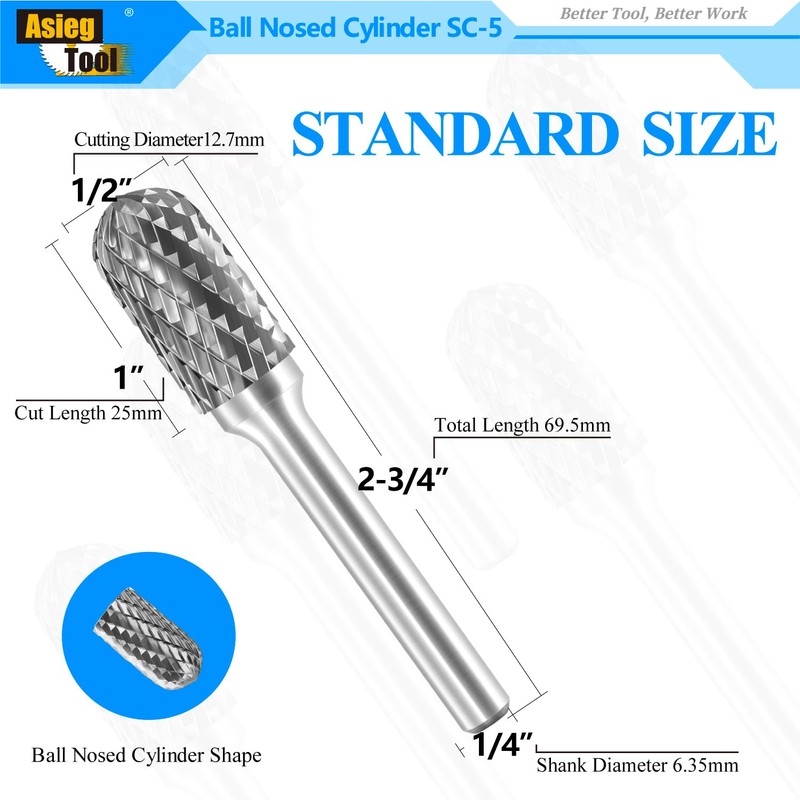 SC-5 Tungsten Carbide Burr Rotary File Cylindrical Shape with Radius