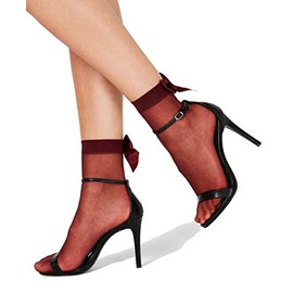 INC International Concepts INC Women's Sheer Bow-Back Anklet Fashion Socks, Red, One Size