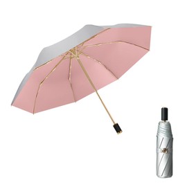 HUAMu UV Protection Umbrella, Handheld Parasol, Rainproof and 99.9% UV Protection, Compact Personal Parasol, Golf Umbrella with Titanium Silver+Black Double Anti-UV Coating, rose